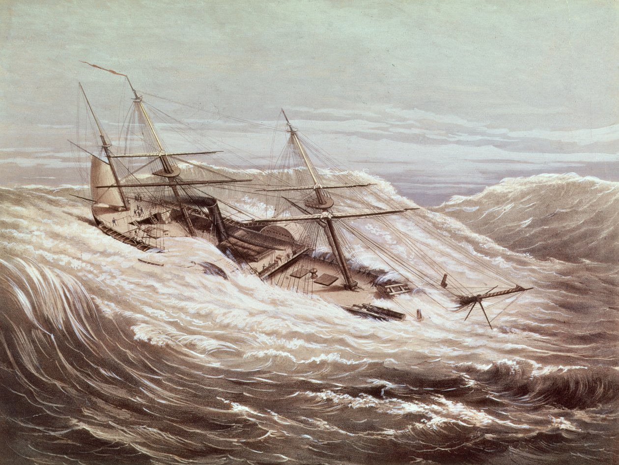 The Mississippi Steam Frigate in a Typhoon, engraved by Currier and Ives by American School