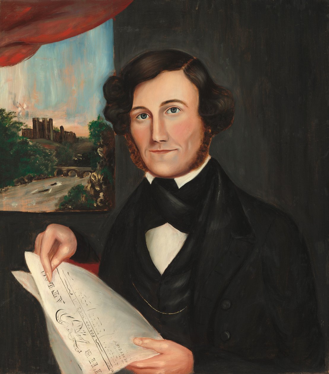 Man Named Hubbard Reading "Boston Atlas" by American 19th Century
