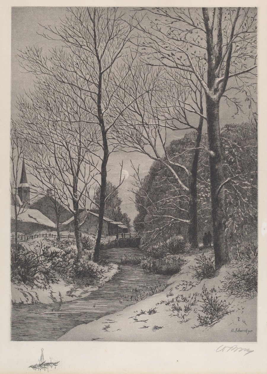 Moonlit Stroll in Winter by American 19th Century