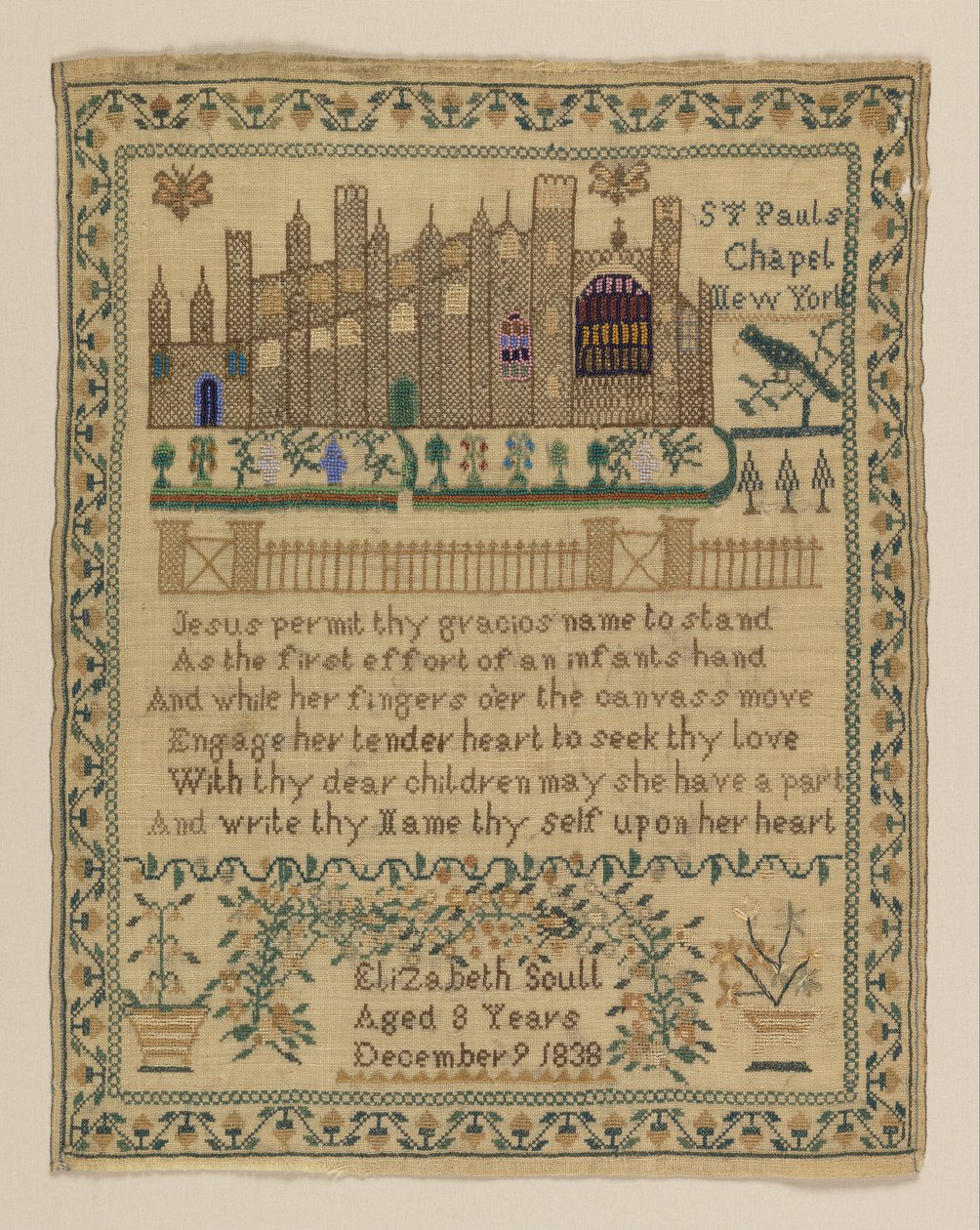 Sampler by American Elizabeth Scull