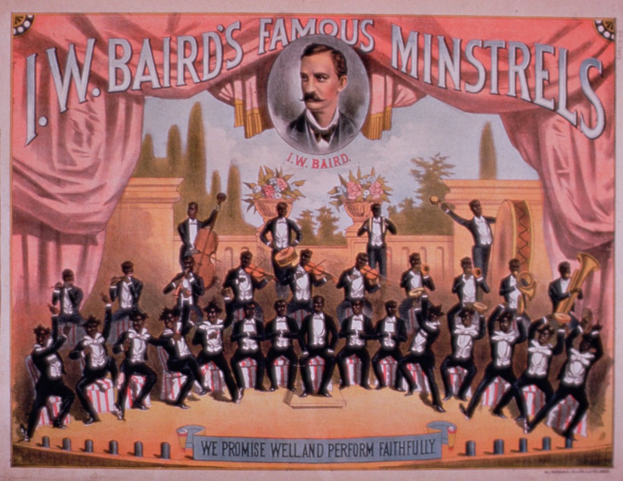 Advertisement for I.W. Bairns Famous Minstrels by American School