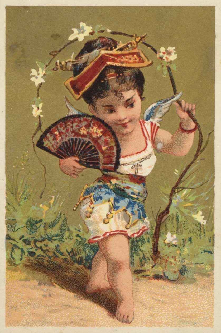 Chinese Girl Holding Fan in Garden by American School