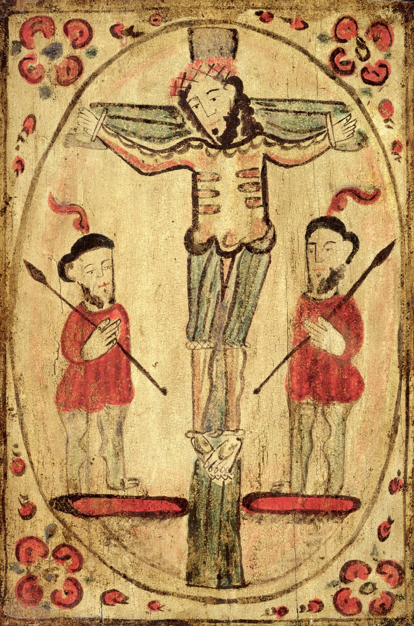 Christ on the Cross and Two Figures by American School