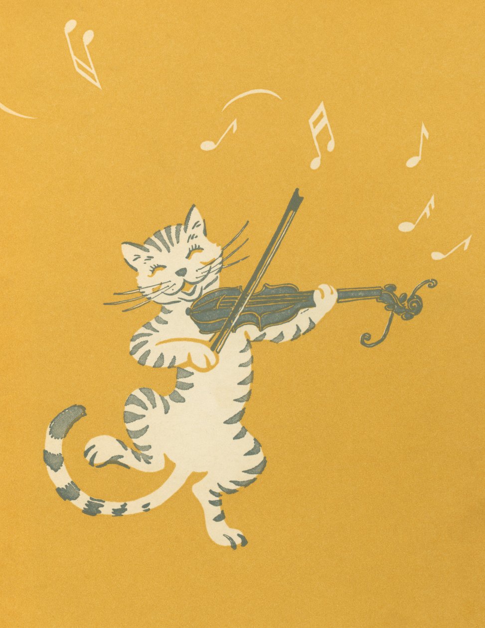 Dancing Cat Playing a Violin by American School