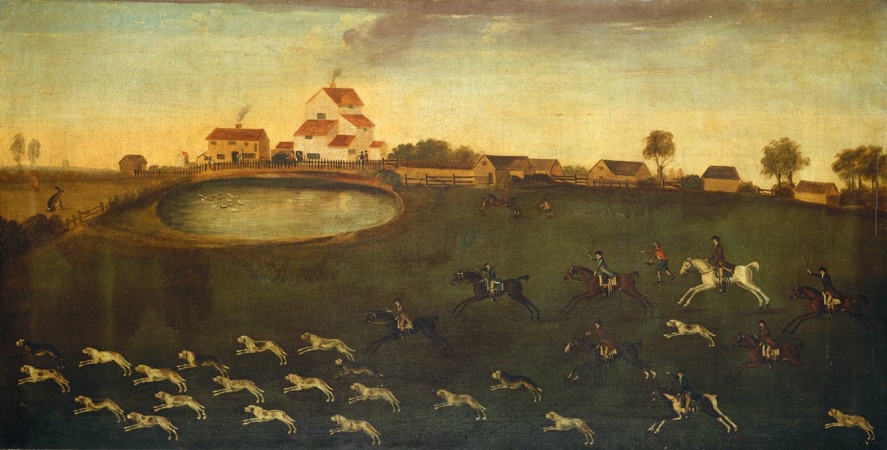 Hunting scene with a pond, 18th century by American School