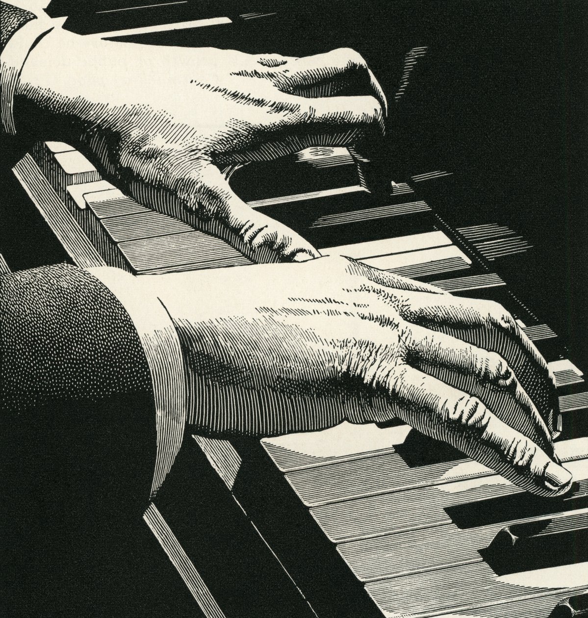 Illustration of Hands Playing a Piano by American School