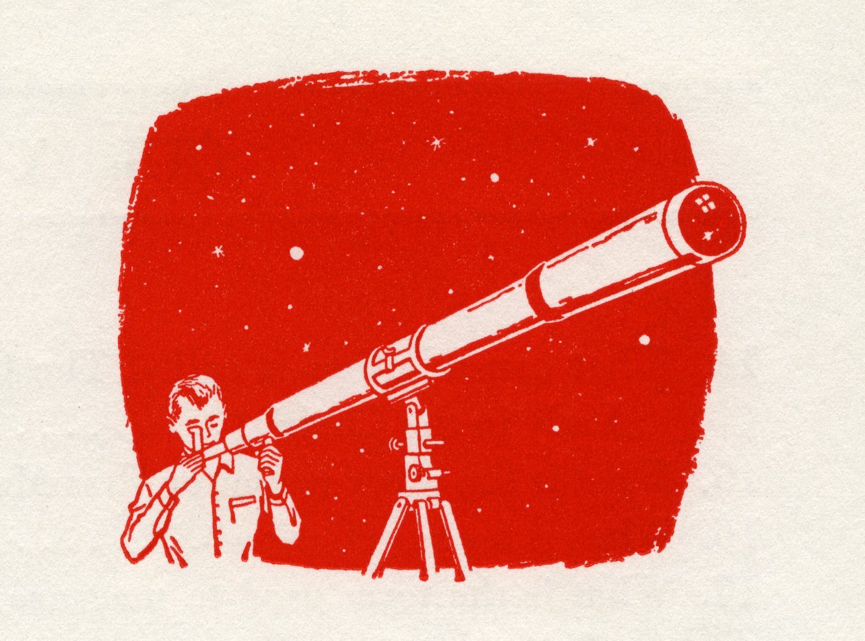 Man with Telescope Looking at the Stars by American School