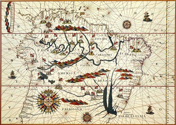 Map of South America in 1582 by American School