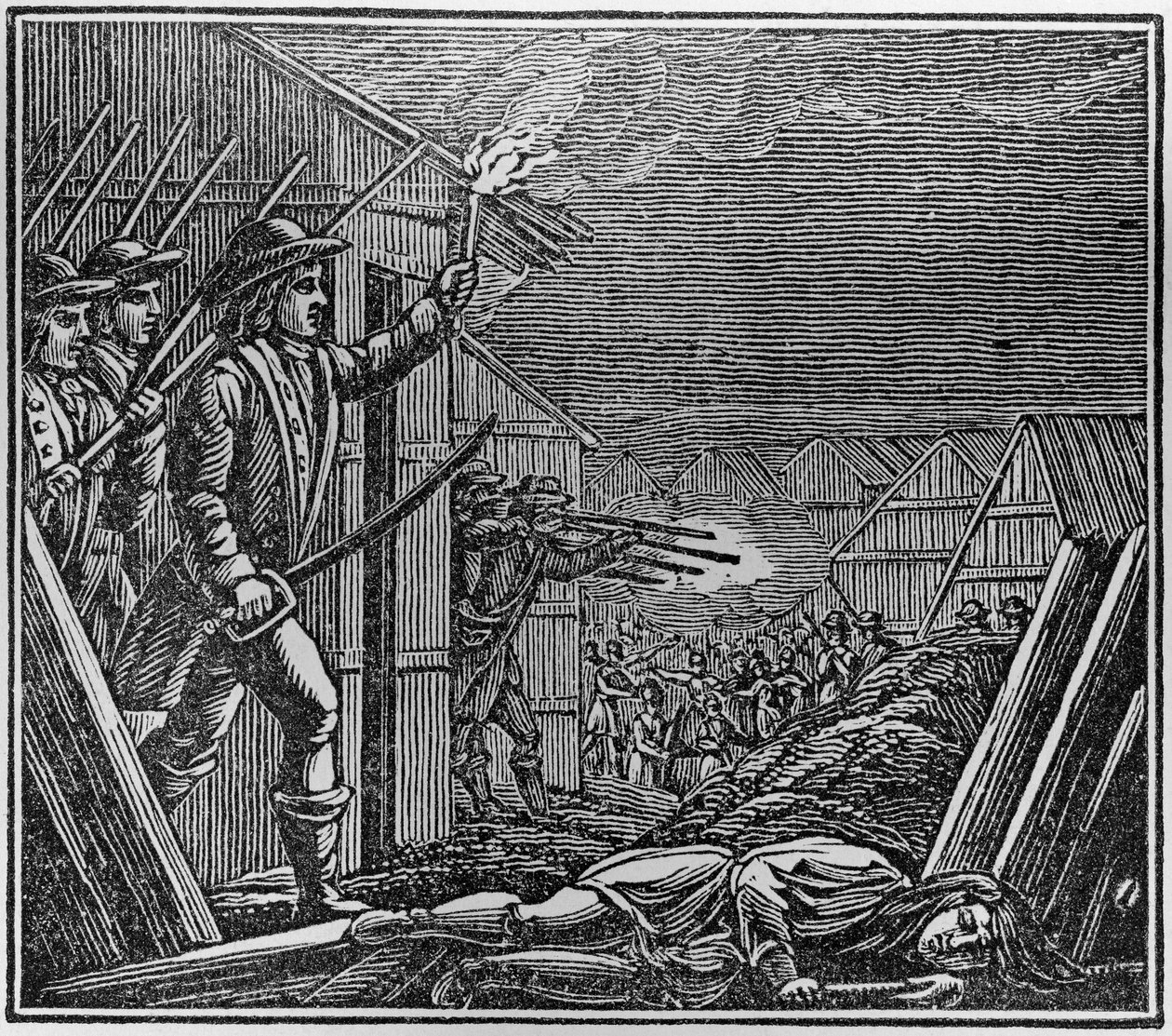 The Burning of the Pequot Village by American School