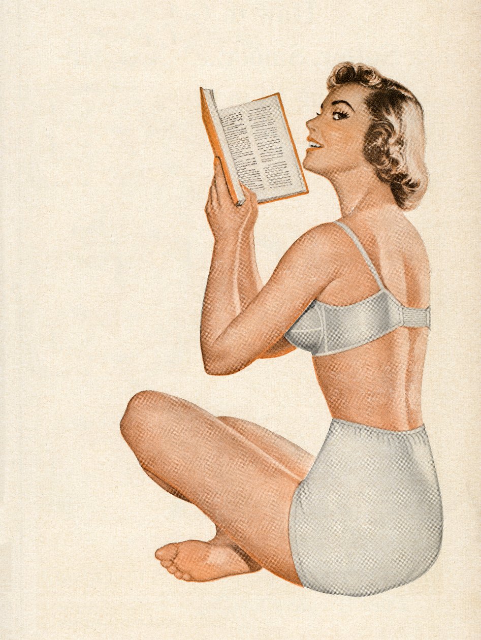 Woman in Lingerie Sitting Reading a Book by American School