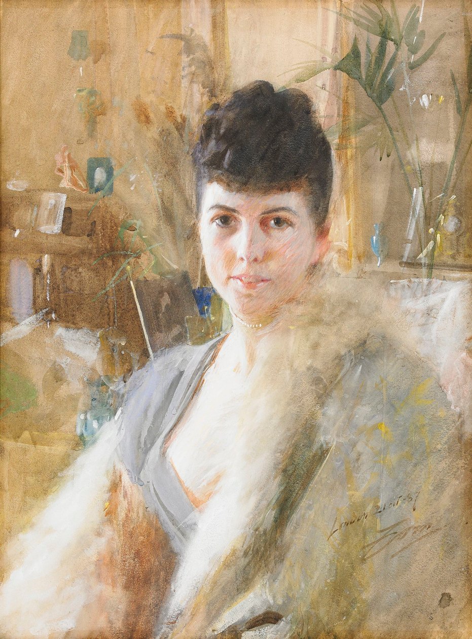 Lady with Fur Cape by Anders Leonard Zorn