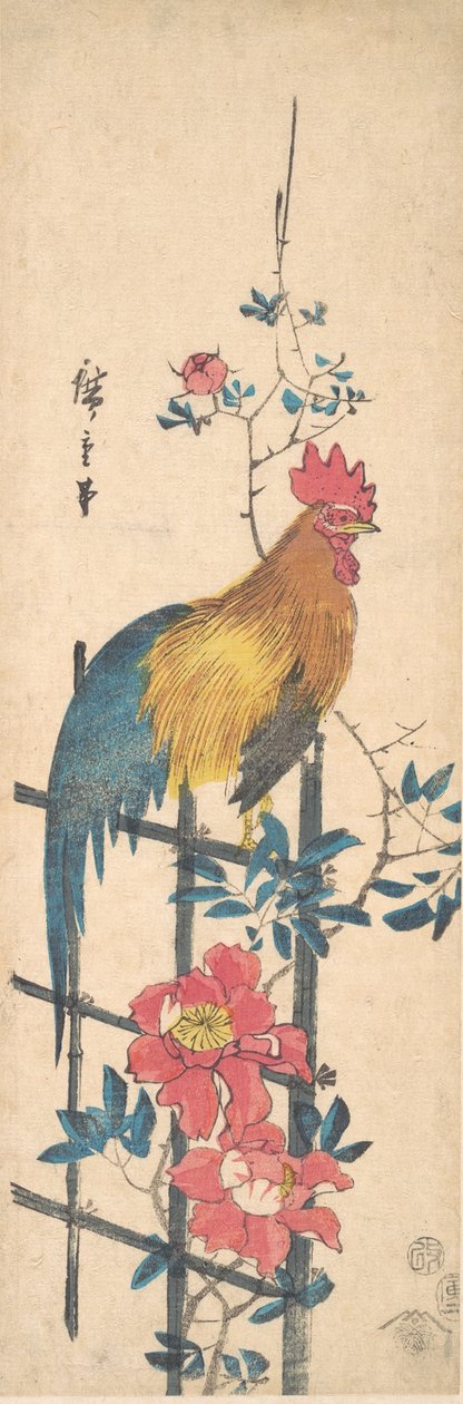 Peony and Cock by Ando Hiroshige