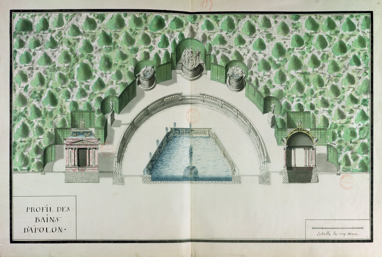 Design for the Baths of Apollo at Versailles by Andre Le Notre