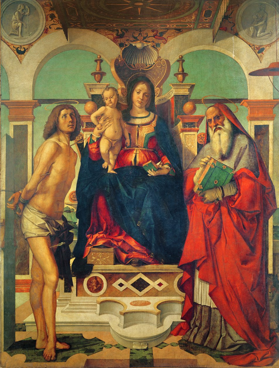Madonna and Child Enthroned with Saint Jerome and Saint Sebastian by Andrea Mantegna