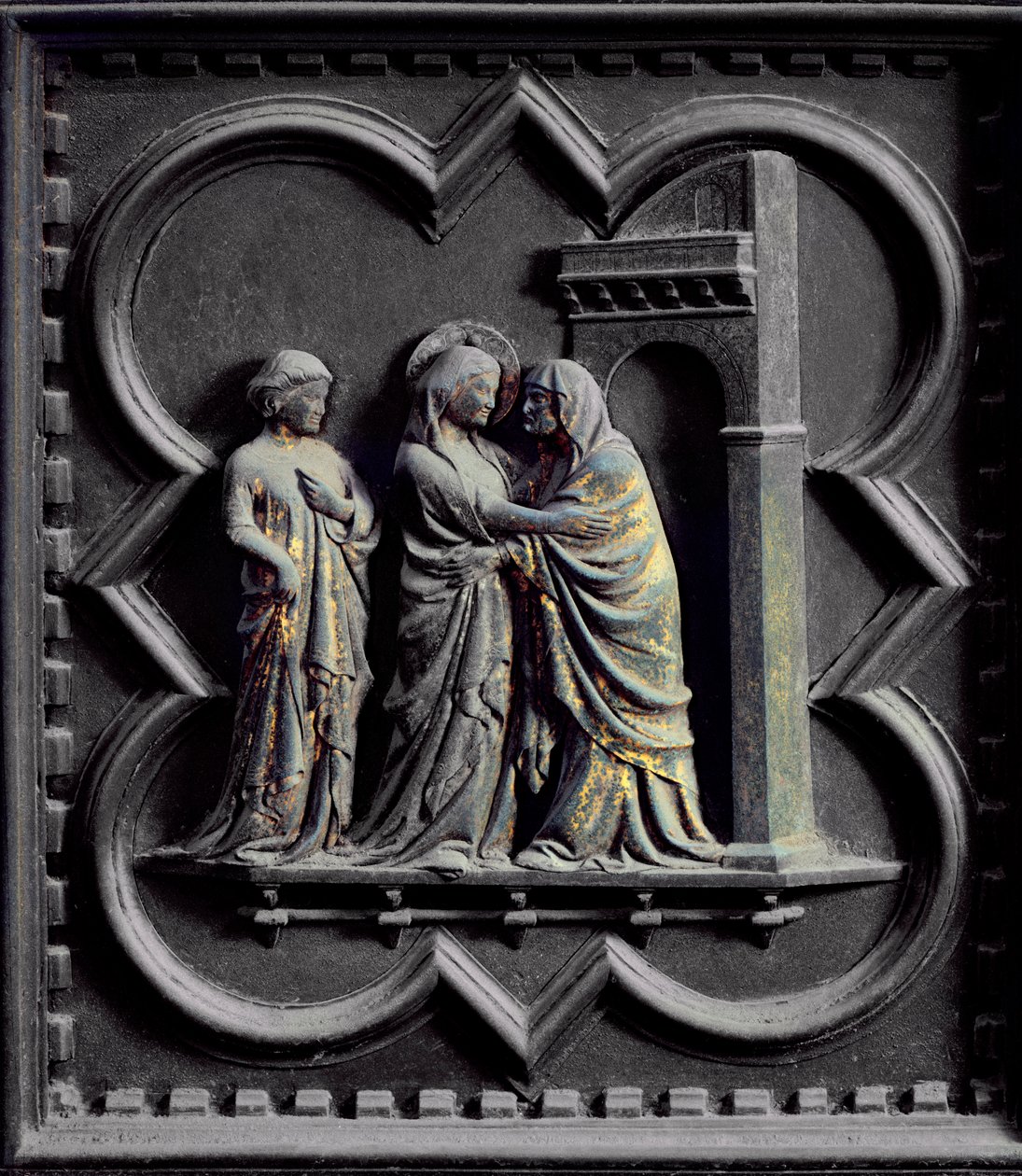 The Visitation, third panel of the South Doors of the Baptistery of San Giovanni by Andrea Pisano