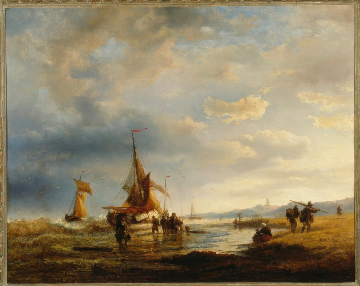 Fishermen on the Beach / A. Achenbach by Andreas Achenbach