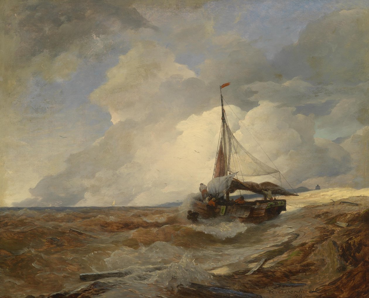 Fishing Boat in Distress by Andreas Achenbach