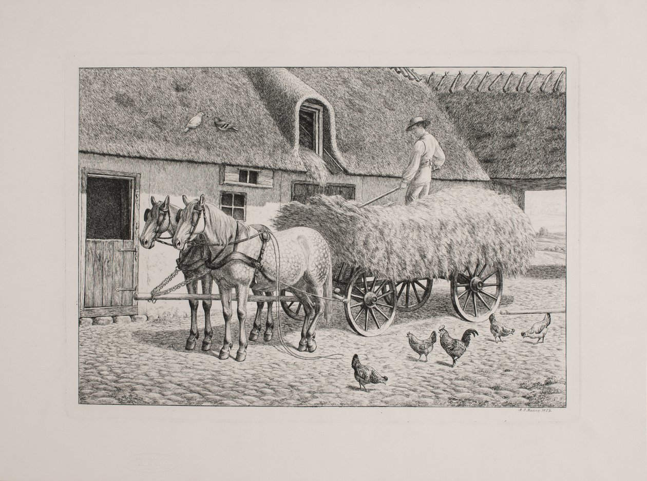A Harvest Wagon in a Farmyard by Andreas Peter Madsen