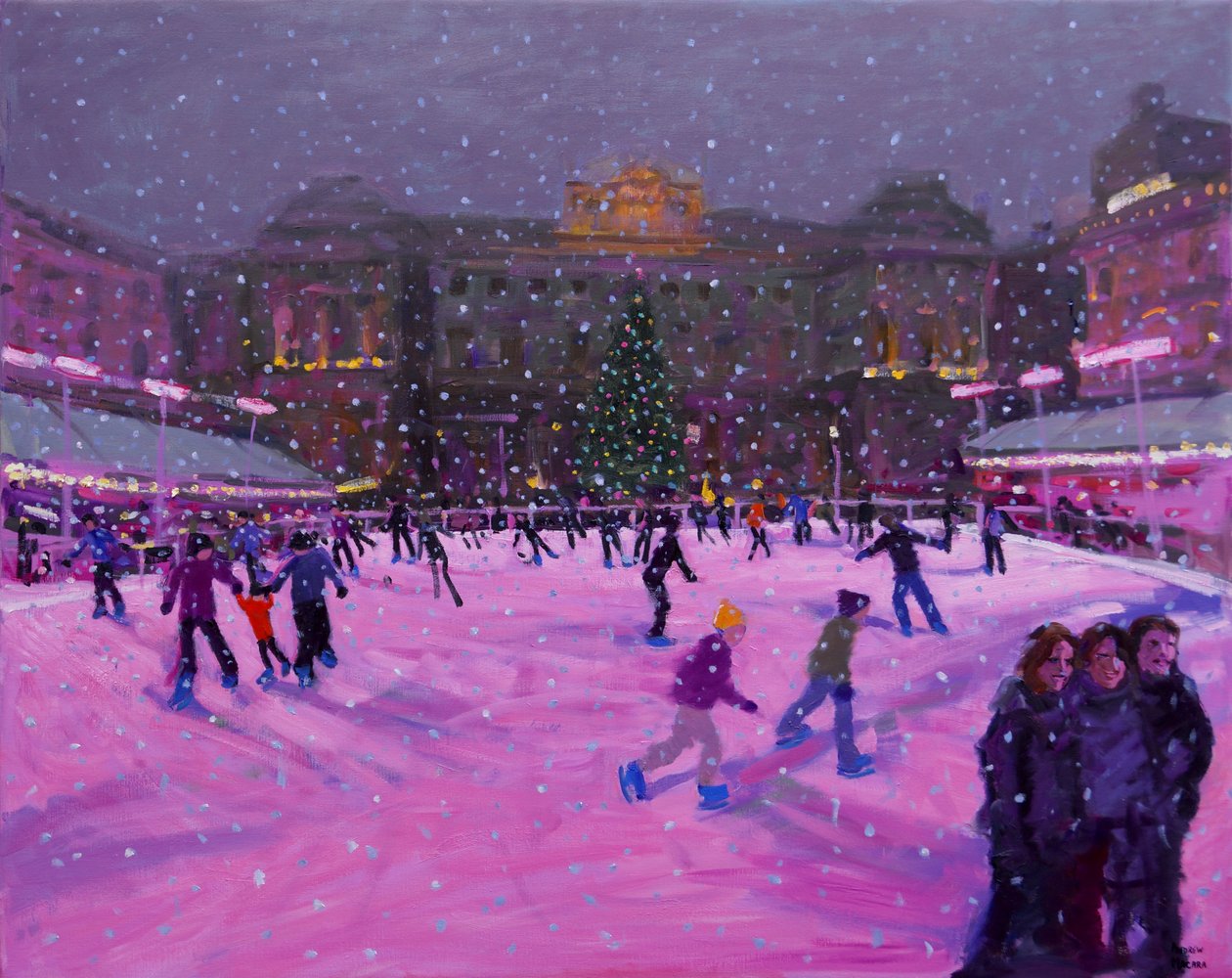Christmas Skating, Somerset House with Pink Lights by Andrew Macara