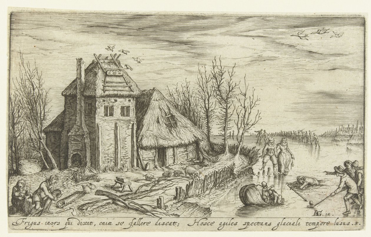 Winter Landscape with Skaters (Landscapes) by Andries Jacobsz. Stock