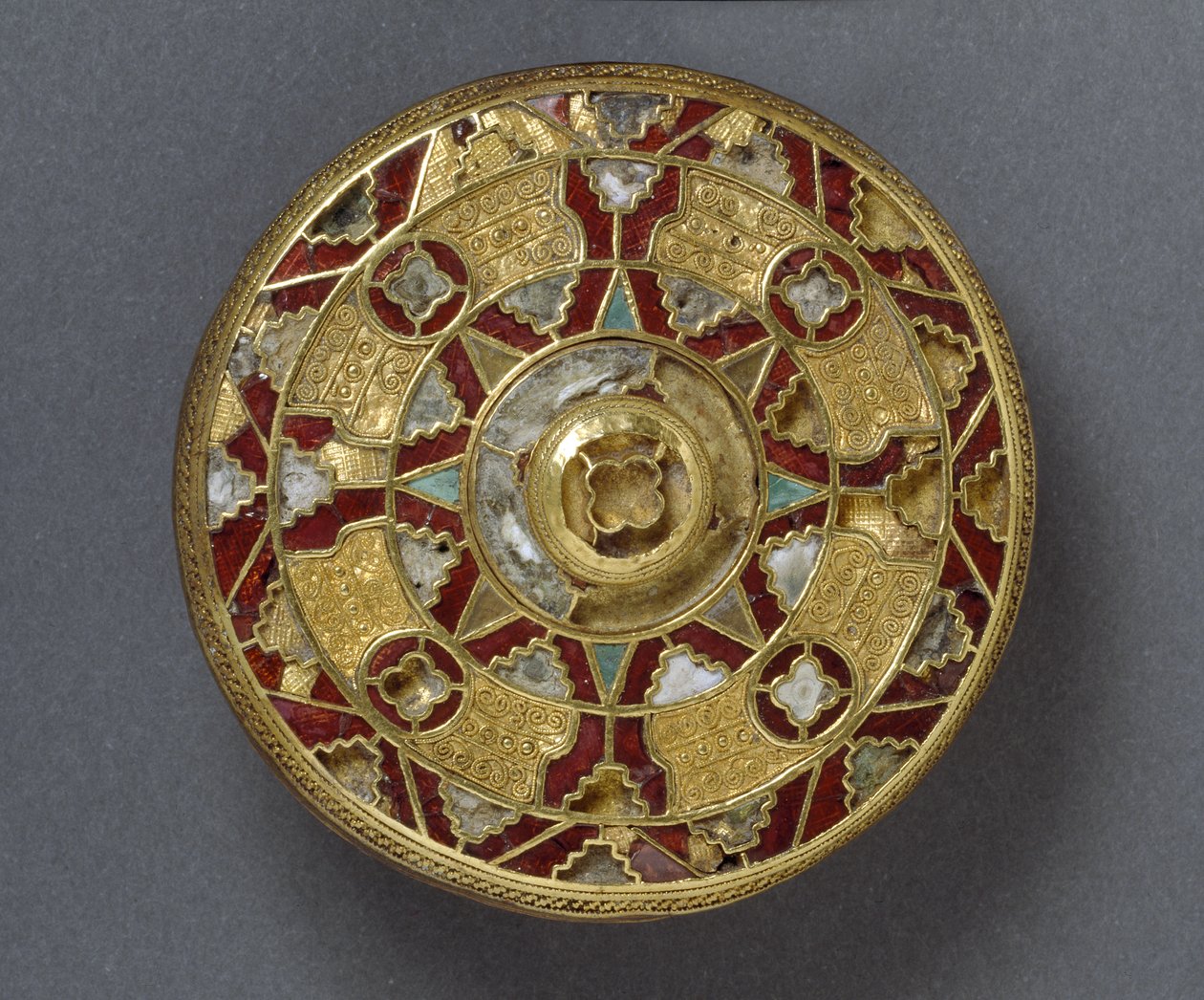 Jewelled disc brooch, from Sarre, Kent, Anglo-Saxon by Anglo Saxon