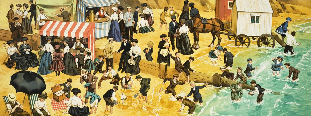 Victorian or Edwardian Beach Scene by Angus McBride