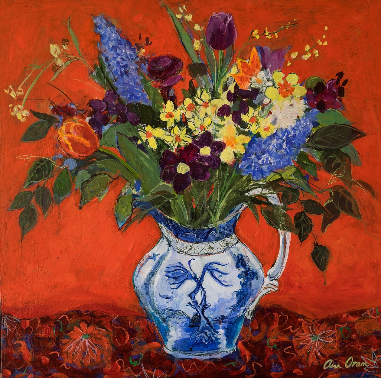 Spring Flowers on Red by Ann Oram