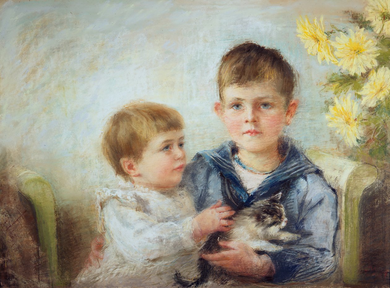 A Boy and Girl with a Kitten by Anna Lea Merritt