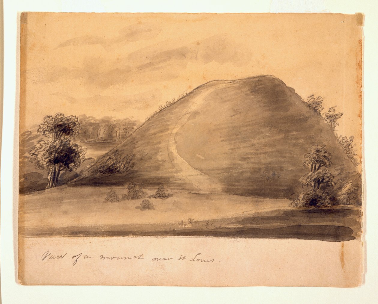 Ink Wash Drawing of One of the Indian Mounds near St. Louis by Anna Maria von Phul by Anna Maria von Phul