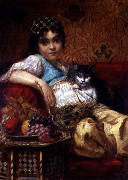 Turkish Girl with a Cat by Anne Marie Wirth