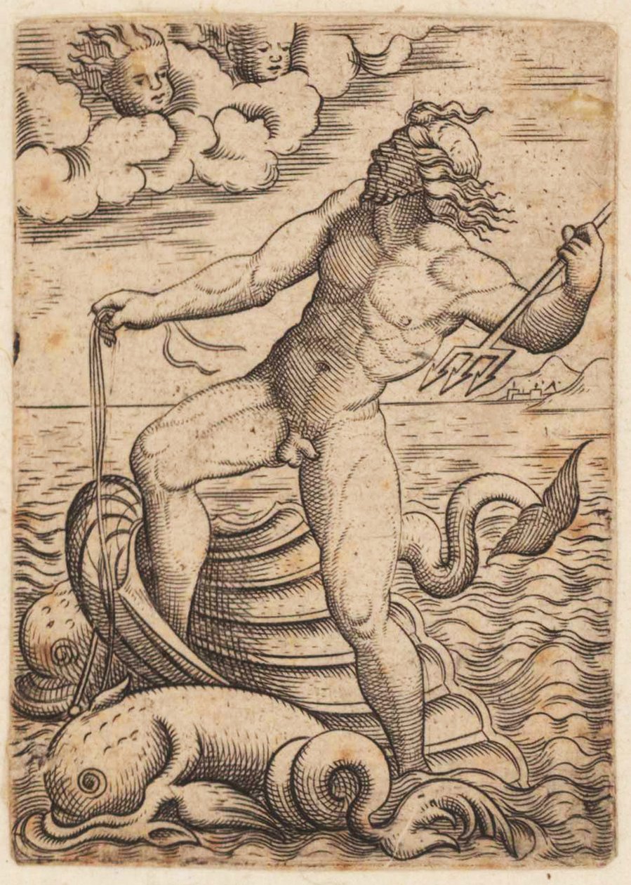 Neptune riding in a seashell chariot, 15th Century by Unbekannt Unbekannt