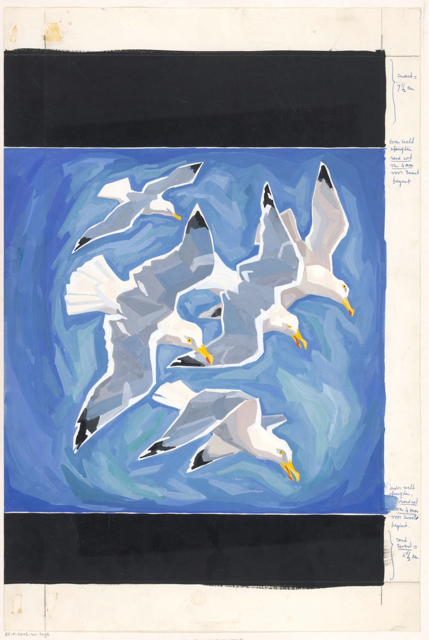 Design with Five Flying Seagulls by Anonymous