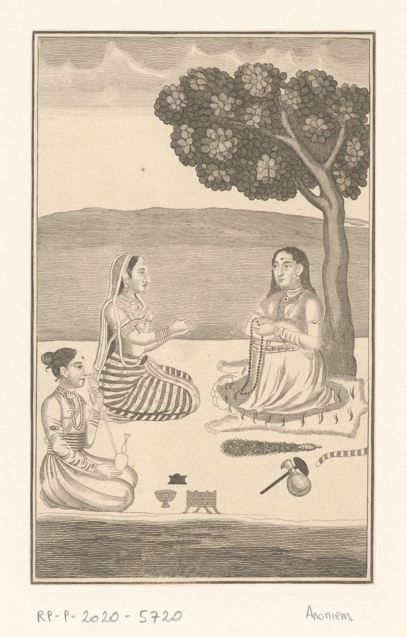 Three Indian Women Sitting by a Tree by Anonymous