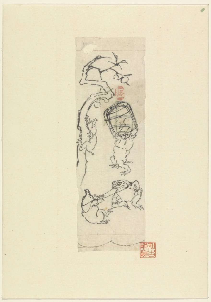 Three Playing Moles and a Frog by Anonymous