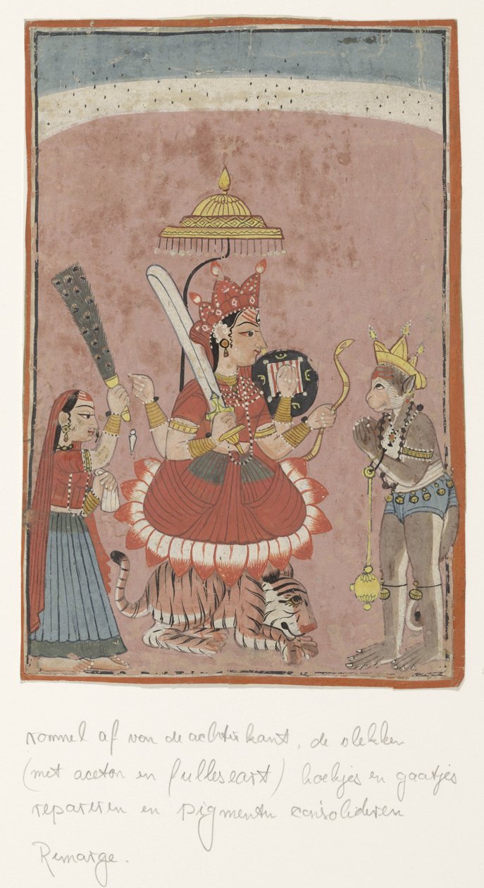 Goddess Durga and Hanuman by Anonymous
