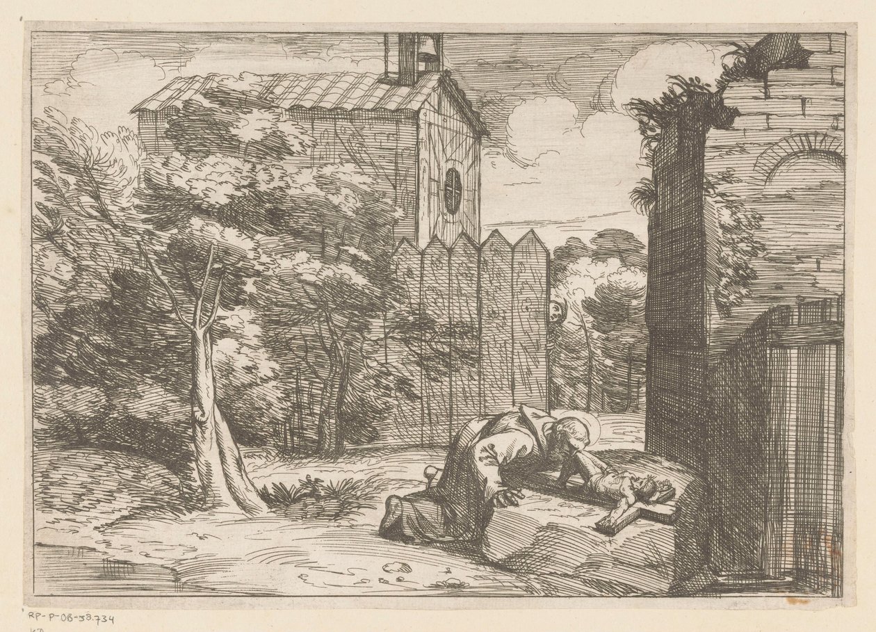 Saint Kneeling by a Crucifix by Anonymous