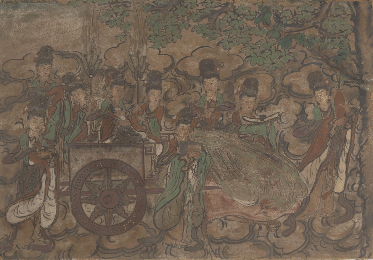 Framed Mural Depicting Xiwangmu and Attendants by Anonymous
