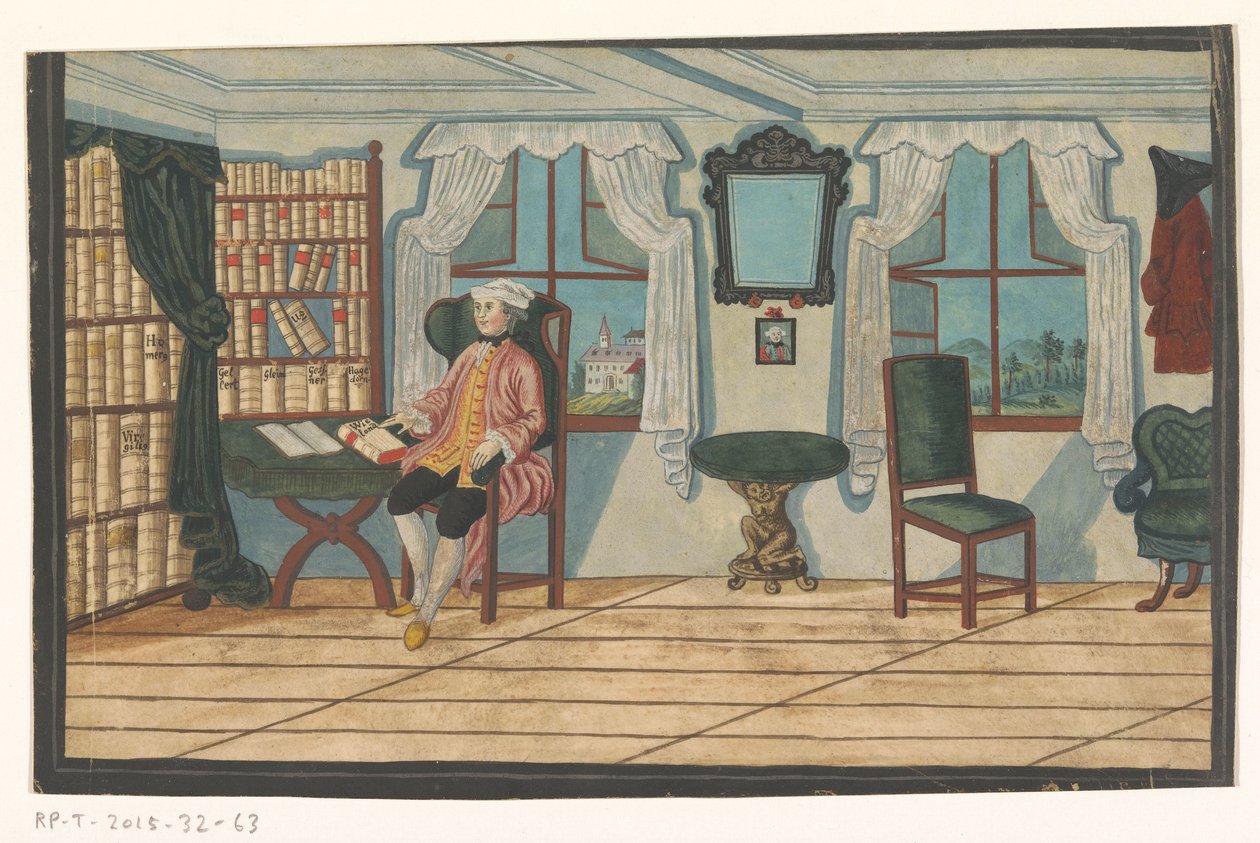 Interior with a Man in front of a Bookcase by Anonymous