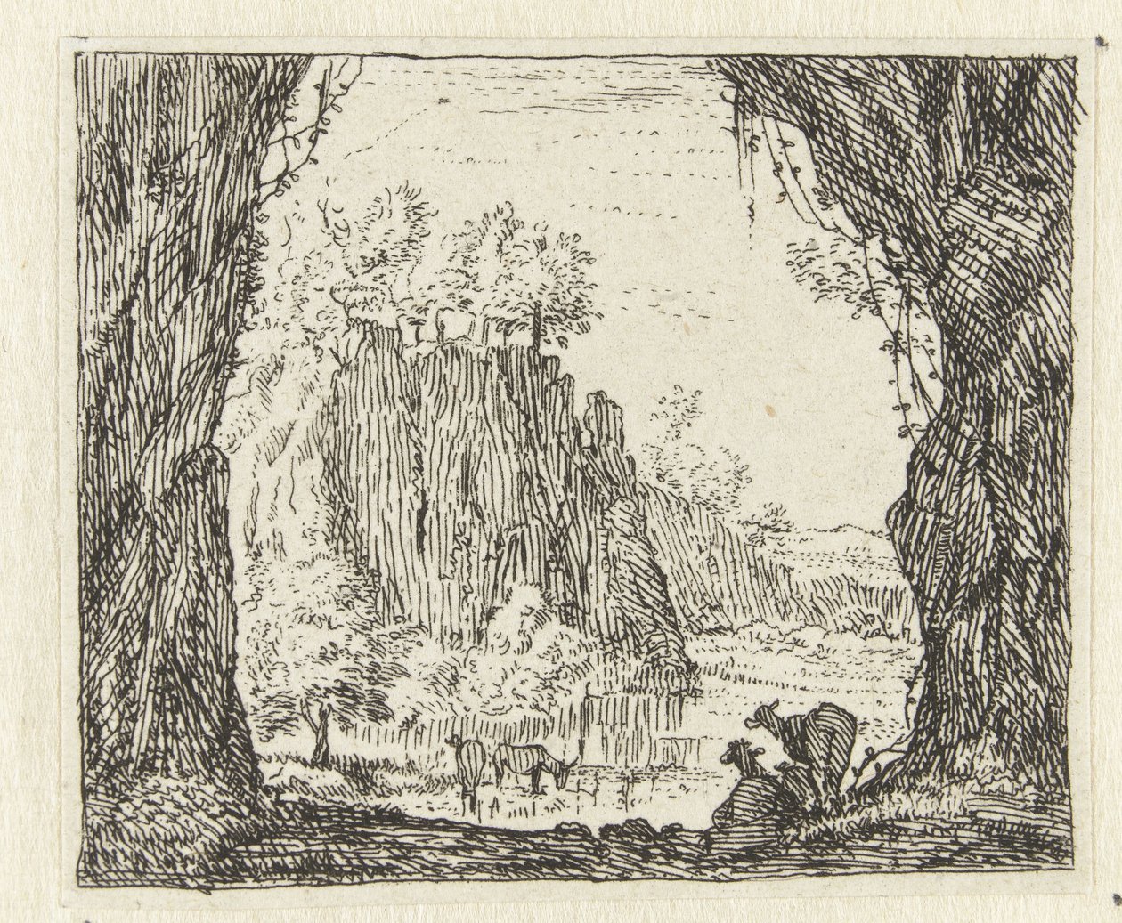 Italianate Landscape with Goats by a River by Anonymous