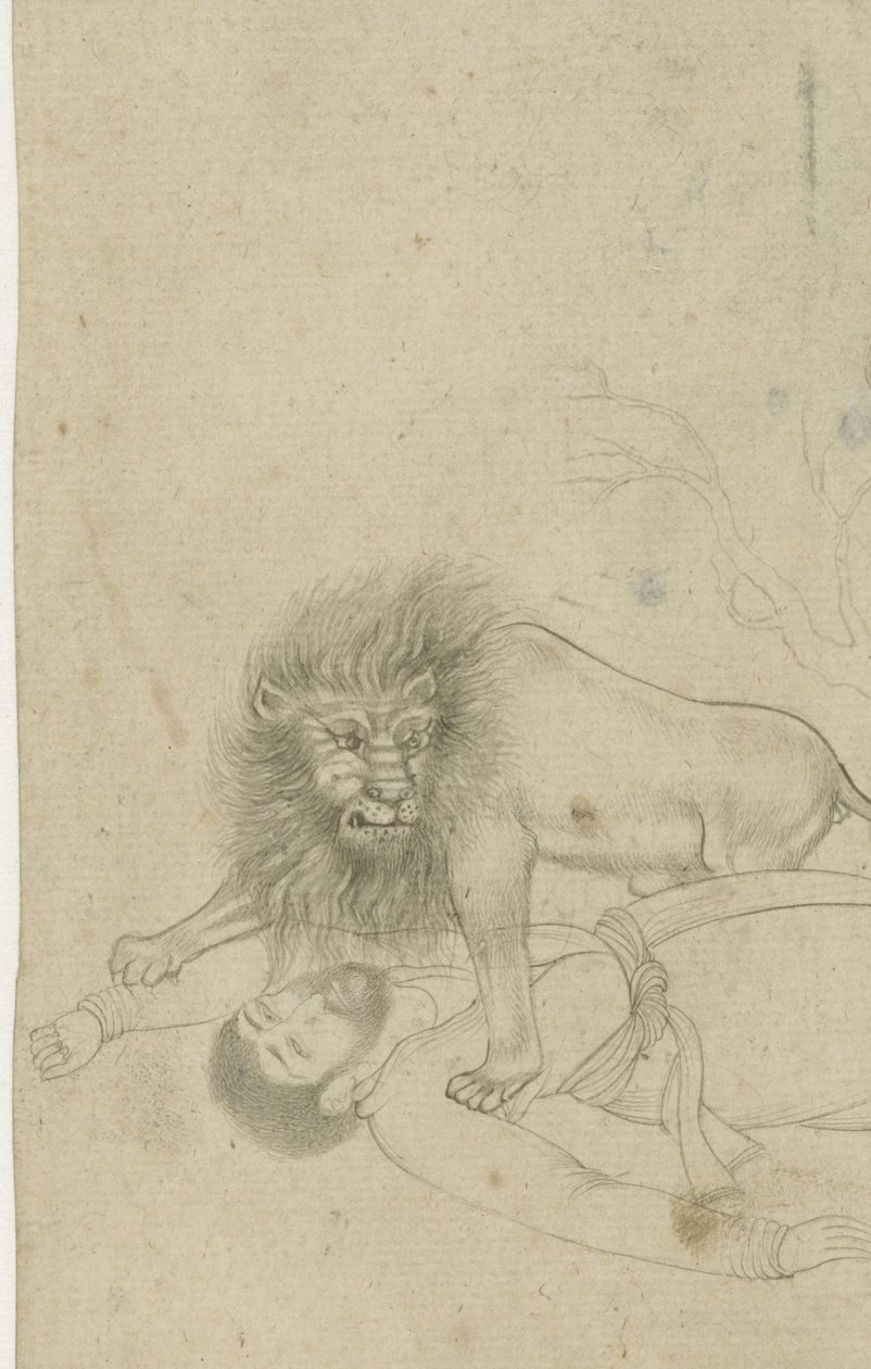 Lion Attacking a Man by Anonymous