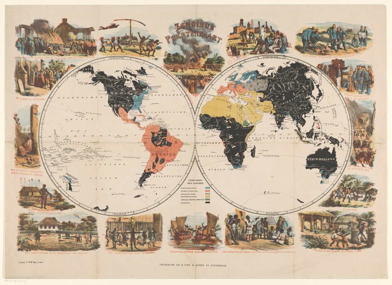 Mission World Map and Religious Scenes by Anonymous