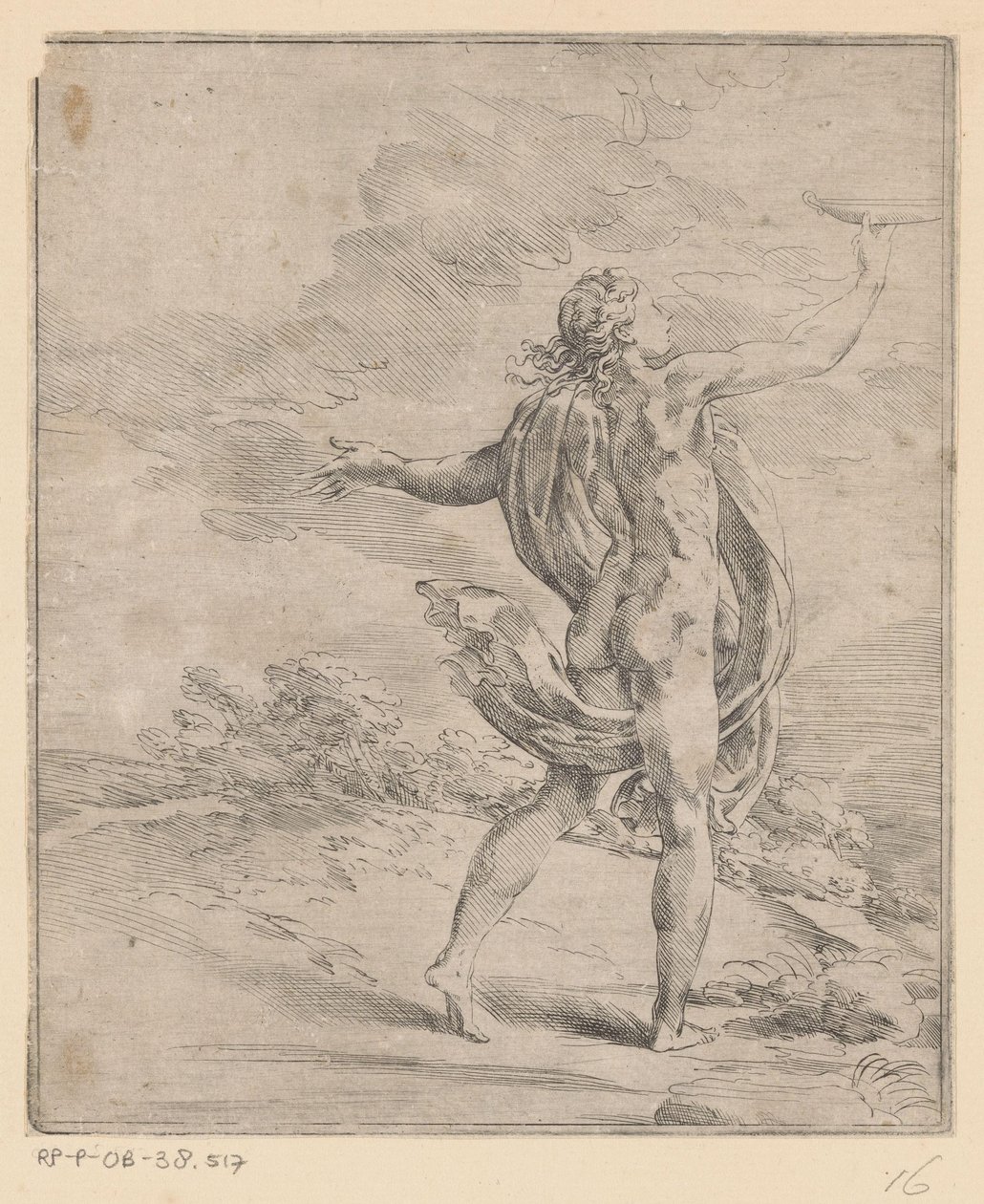 Naked Woman with Drapery Holding a Bowl Up by Anonymous