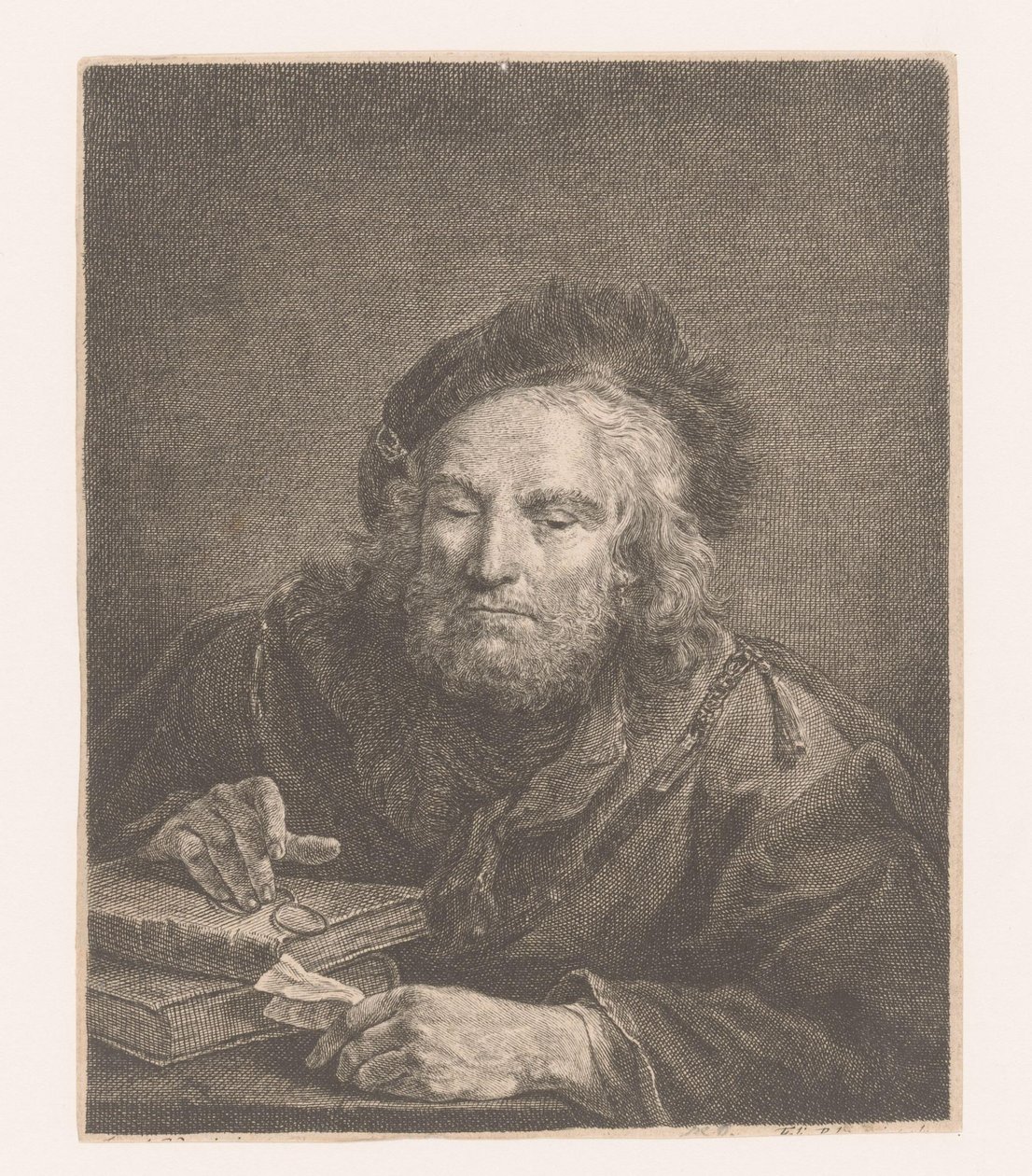 Old Man with Books and Glasses by Anonymous