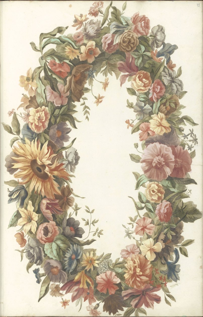 Oval Flower Wreath by Anonymous