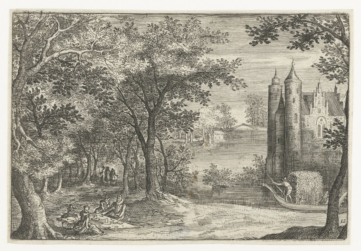 Picnic at the Edge of the Forest near a Castle by Anonymous