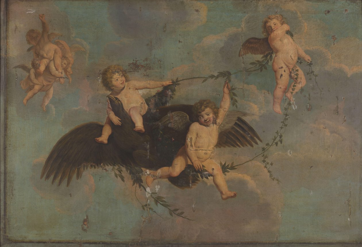 Putti with an Eagle on Clouds by Anonymous