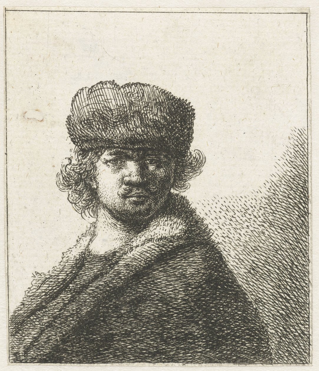 Self-portrait in a heavy fur cap: bust by Anonymous
