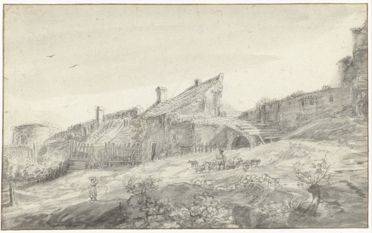 City Wall with Attached Houses by Anonymous
