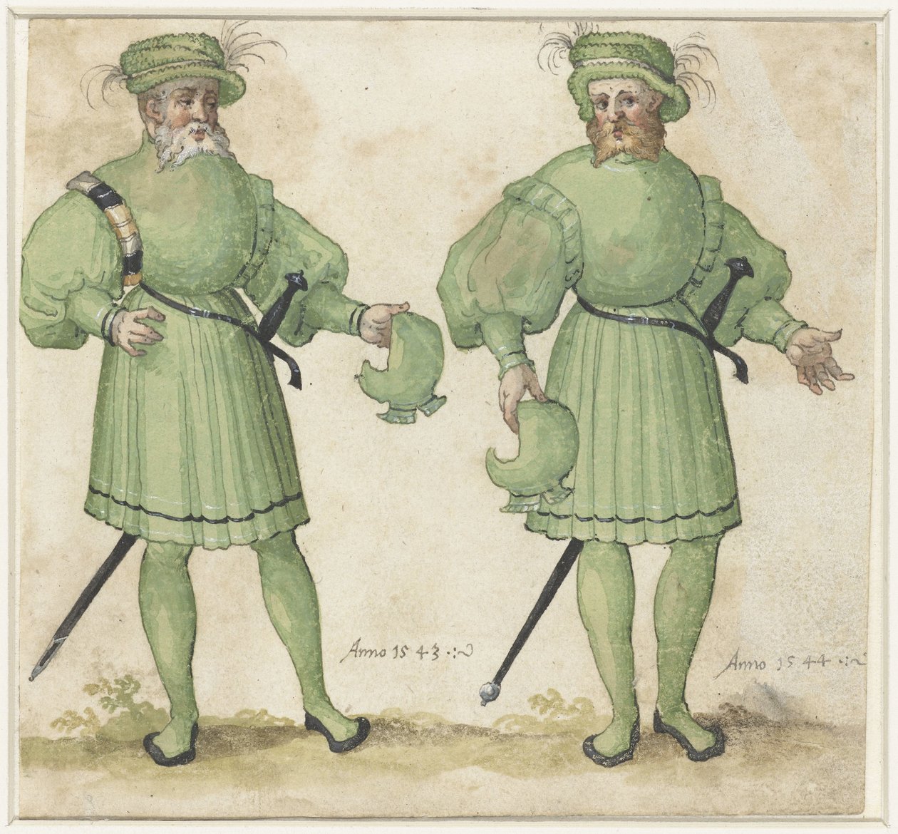 Two Courtiers in Light Green Clothing by Anonymous