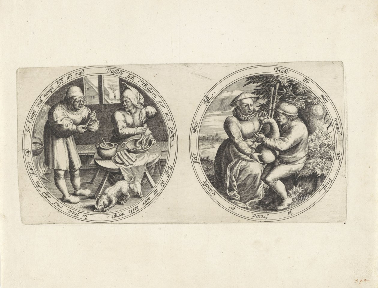 Sausage makers and a bagpipe player by Anonymous